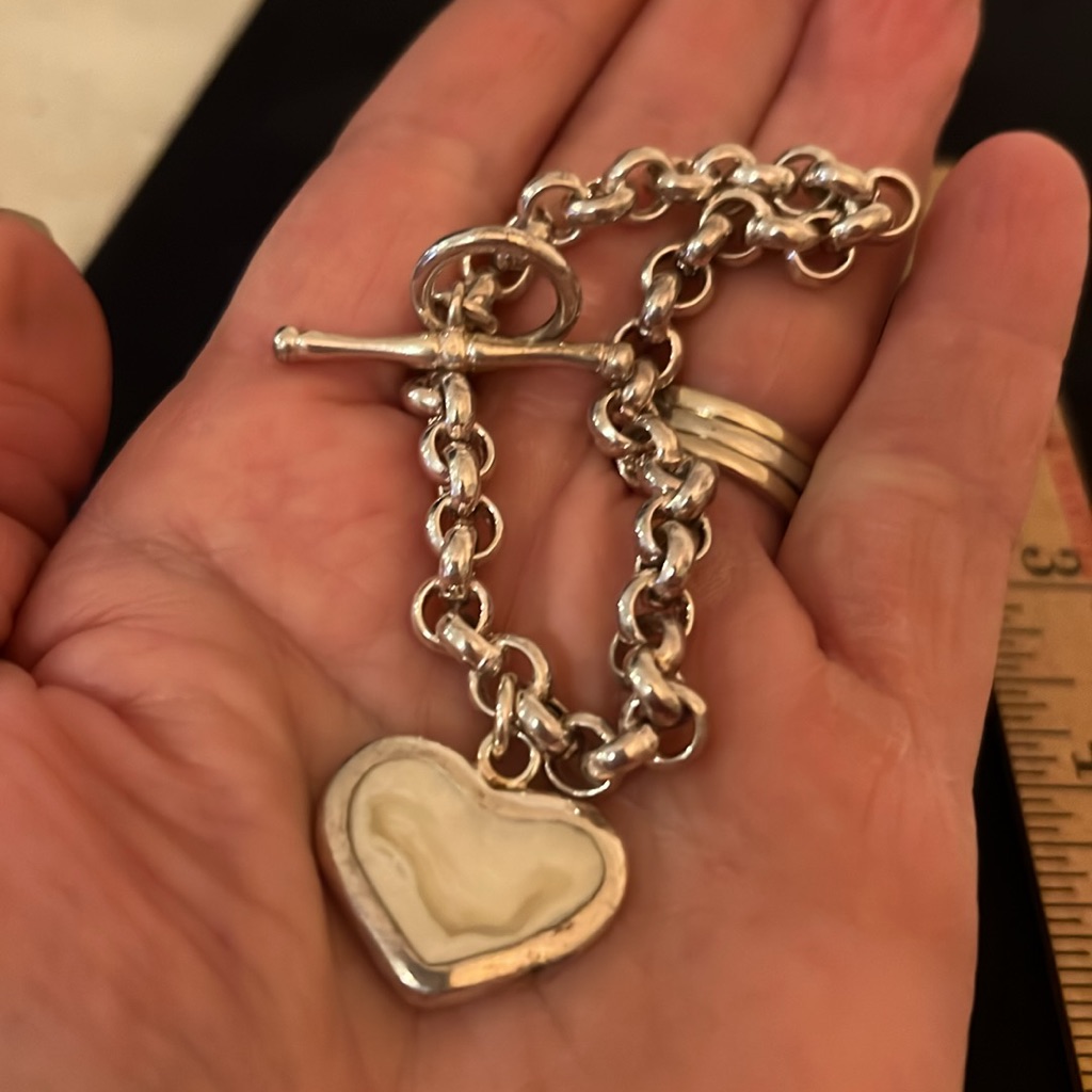 Heavy Vintage Sterling Silver M.C. Italy Heart Charm Bracelet